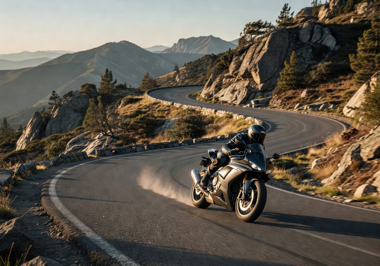 Scenic road curving through pine forest