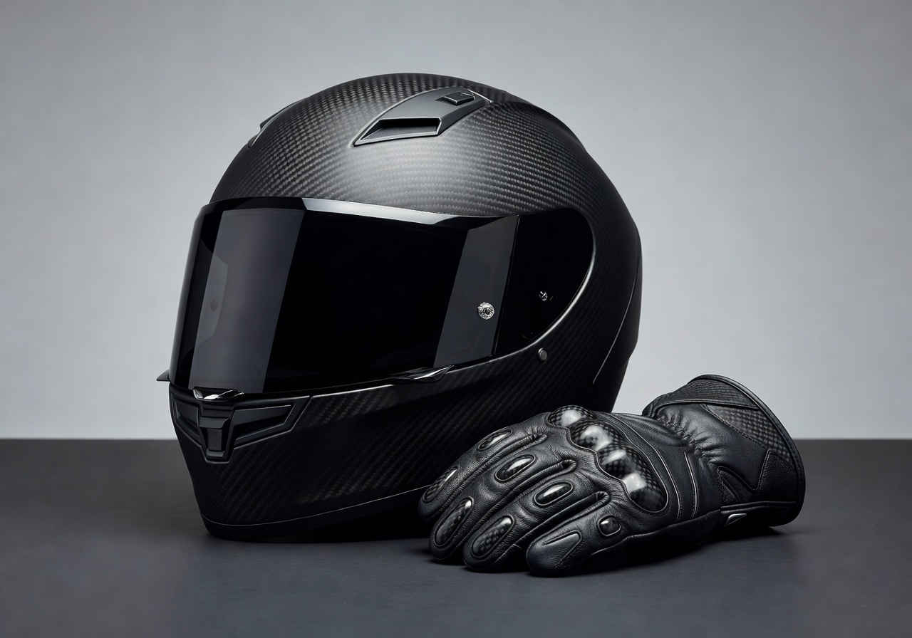 Premium motorcycle helmet and gloves